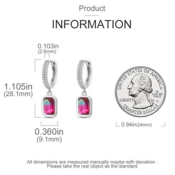 925 Sterling Silver Watermelon Ombre Cubic Zirconia Hoop Earrings - Picture 3 of 6